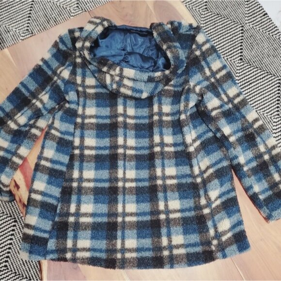 Big Chill Teal Blue Plaid Fleece/Satin Sweater Jacket - Picture 4 of 14